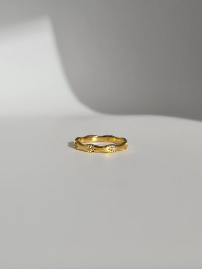 The Hope 18k Gold Plated Stainless Steel Crystal Celestial Wavy Ring.