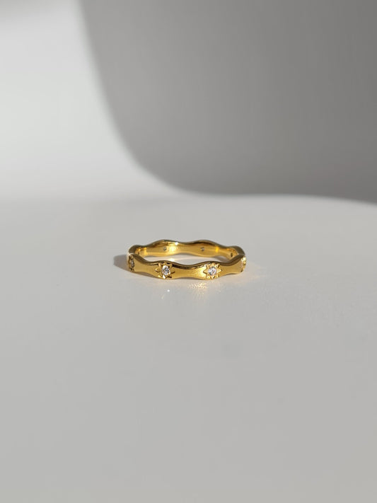 The Hope 18k Gold Plated Stainless Steel Crystal Celestial Wavy Ring.
