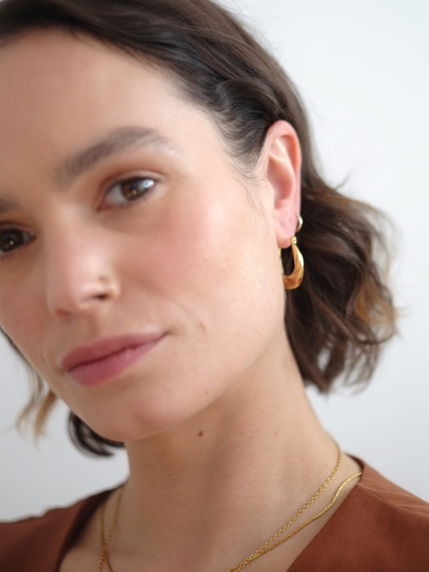 The Anastasia 18k Gold Plated Stainless Steel Medium Twist Hoop Earrings.