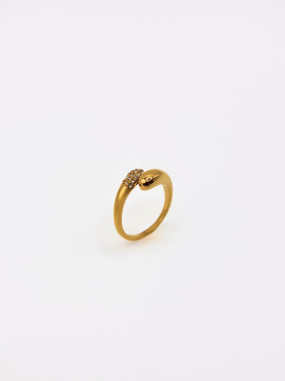 The Twist 18k Gold Plated Stainless Steel Pave Crystal Dome Open Band Stacking Ring.