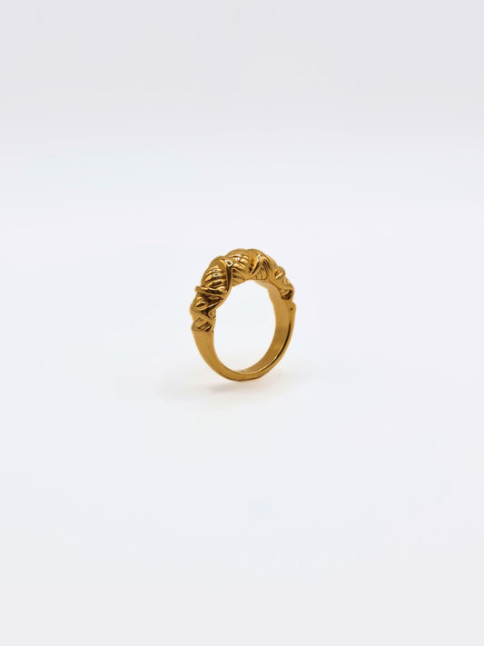 The Bali Collection 18k Gold Plated Stainless Steel Etched Twist Dome Ring.