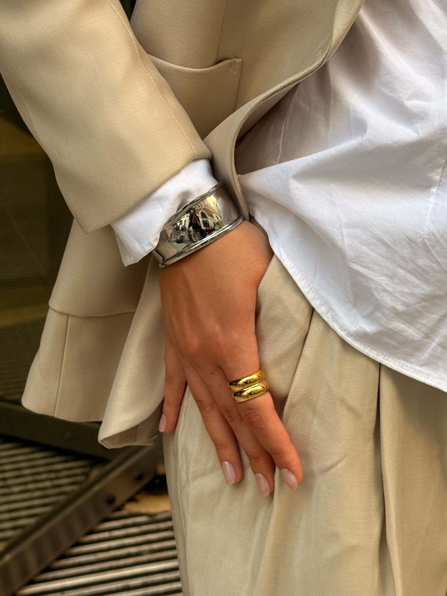 The Delphi Silver Finish Stainless Steel Abstract Cuff Bracelet