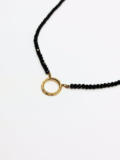 The Charm Shop Black Beaded 18k Gold Plated O Ring DIY Charm Chain Necklace- Waterproof & Tarnish-Free