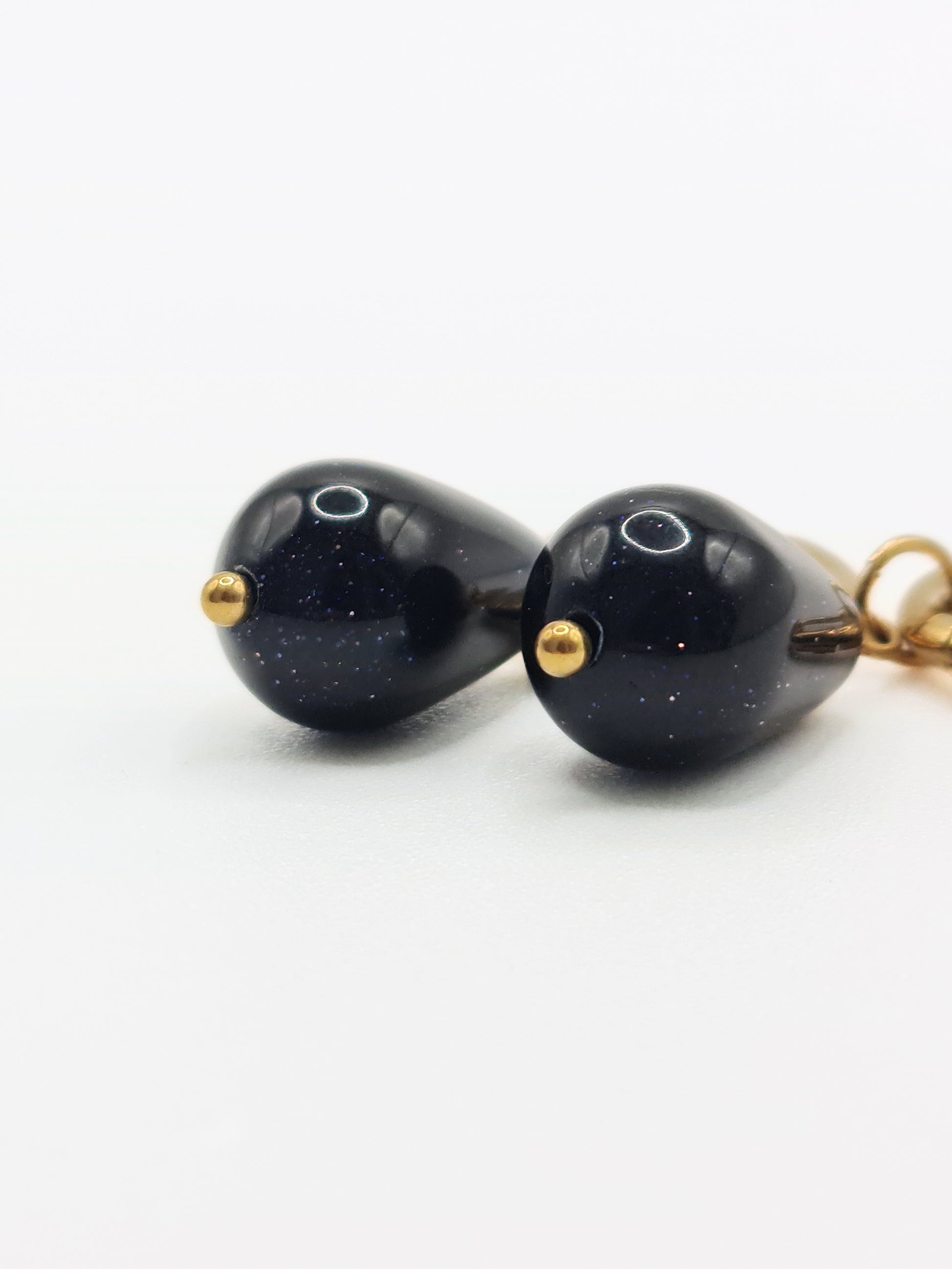 gold-black-goldstone-gemstone-natural-stone-semi-precious-drop-hoop-earrings-stainless-steel-tarnish-free-jewellery-waterproof-ember-and-stone-1