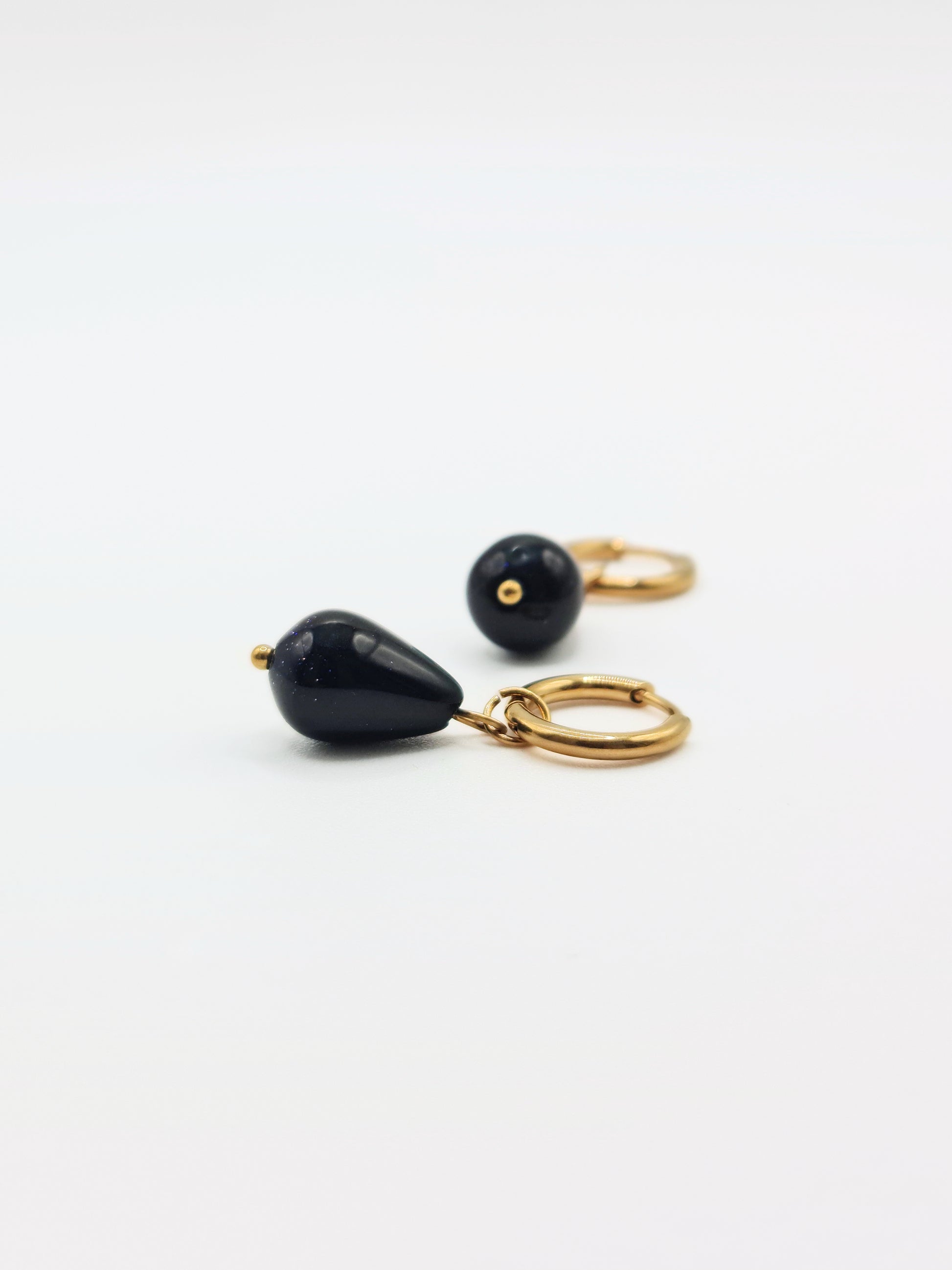 gold-black-goldstone-gemstone-natural-stone-semi-precious-drop-hoop-earrings-stainless-steel-tarnish-free-jewellery-waterproof-ember-and-stone-1