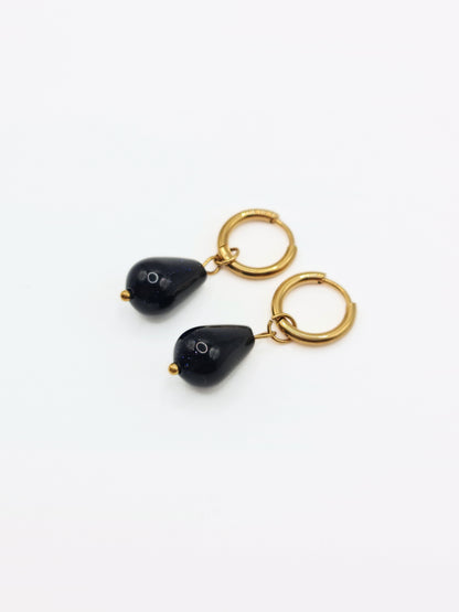 gold-black-goldstone-gemstone-natural-stone-semi-precious-drop-hoop-earrings-stainless-steel-tarnish-free-jewellery-waterproof-ember-and-stone-1