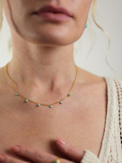 The Sorrento 18k Gold Plated Natural Turquoise Charm Fine Chain Necklace- Waterproof & Tarnish-Free