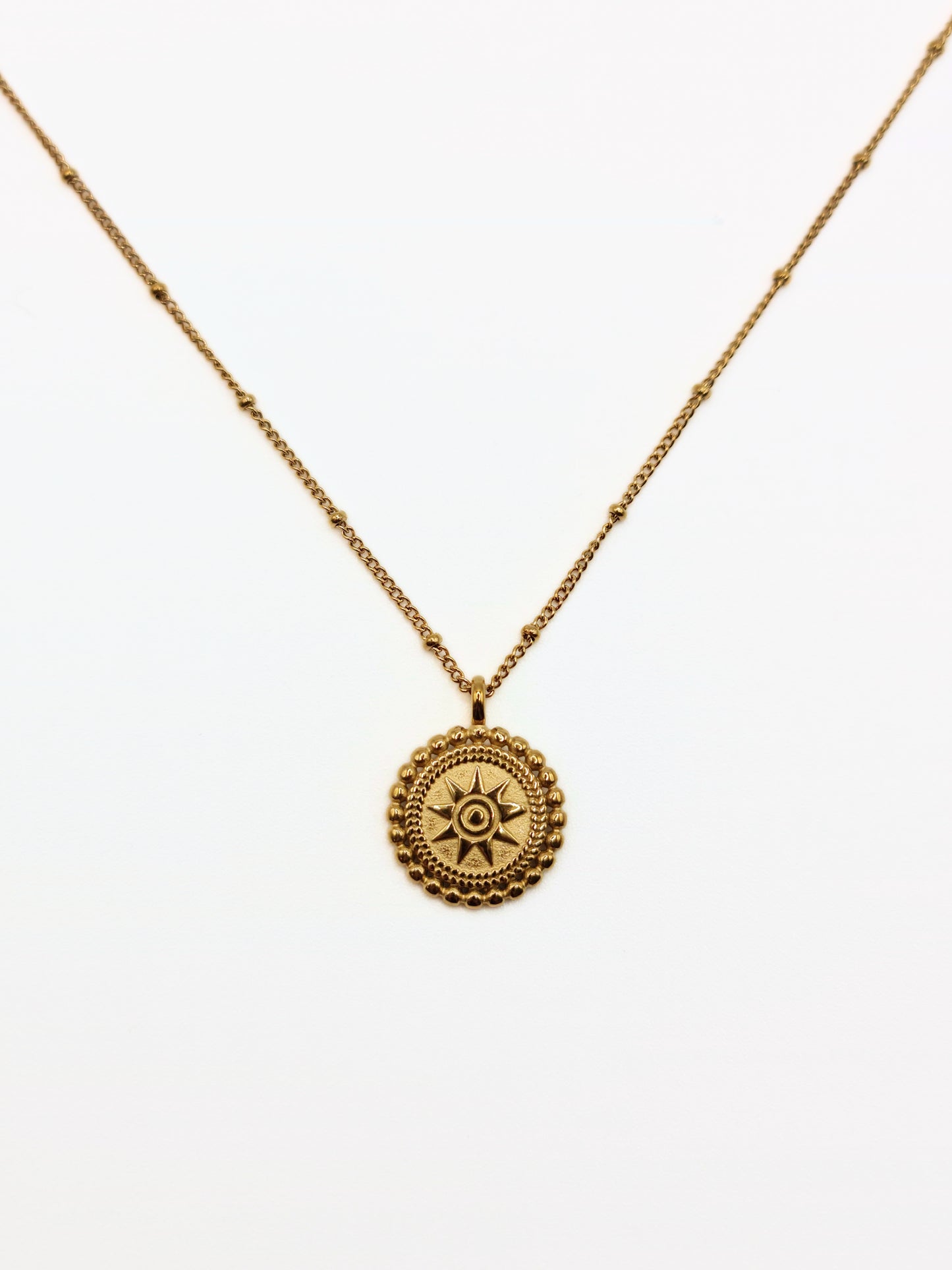 The Solis 18k Gold Plated Beaded Coin Pendant Necklace- Waterproof & Tarnish Free