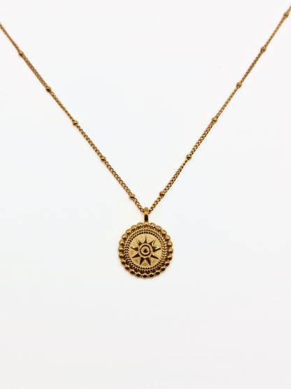 The Solis 18k Gold Plated Beaded Coin Pendant Necklace- Waterproof & Tarnish Free