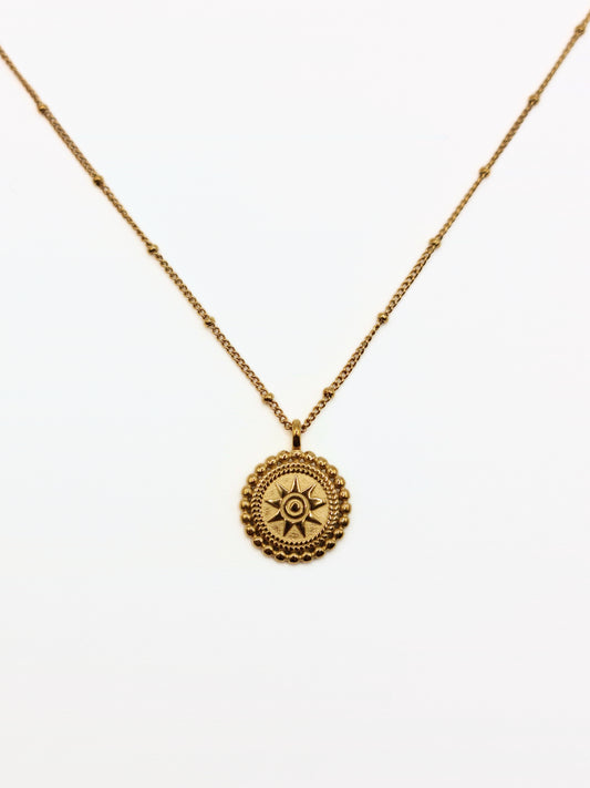 The Solis 18k Gold Plated Beaded Coin Pendant Necklace- Waterproof & Tarnish Free