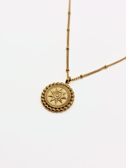 The Solis 18k Gold Plated Beaded Coin Pendant Necklace- Waterproof & Tarnish Free