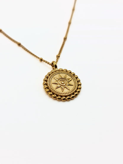 The Solis 18k Gold Plated Beaded Coin Pendant Necklace- Waterproof & Tarnish Free