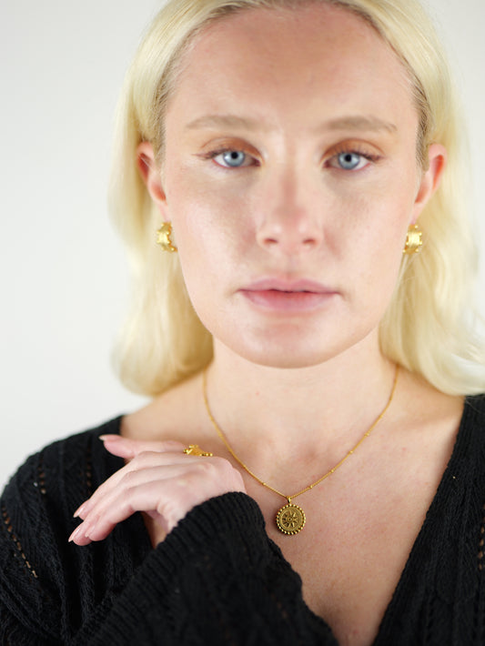 The Solis 18k Gold Plated Beaded Coin Pendant Necklace- Waterproof & Tarnish Free