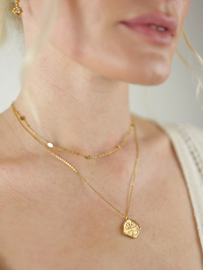 gold coin pendant necklace waterproof tarnish free jewellery boho stainless steel
