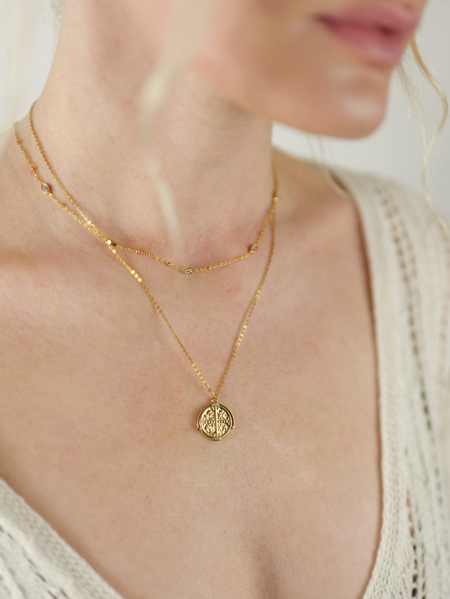 gold coin pendant necklace waterproof tarnish free jewellery boho stainless steel