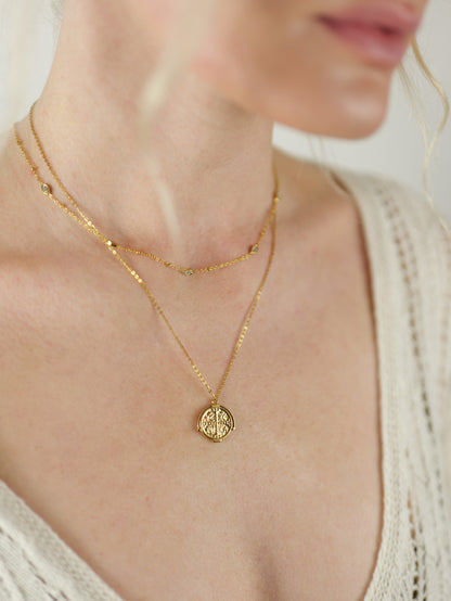 gold coin pendant necklace waterproof tarnish free jewellery boho stainless steel