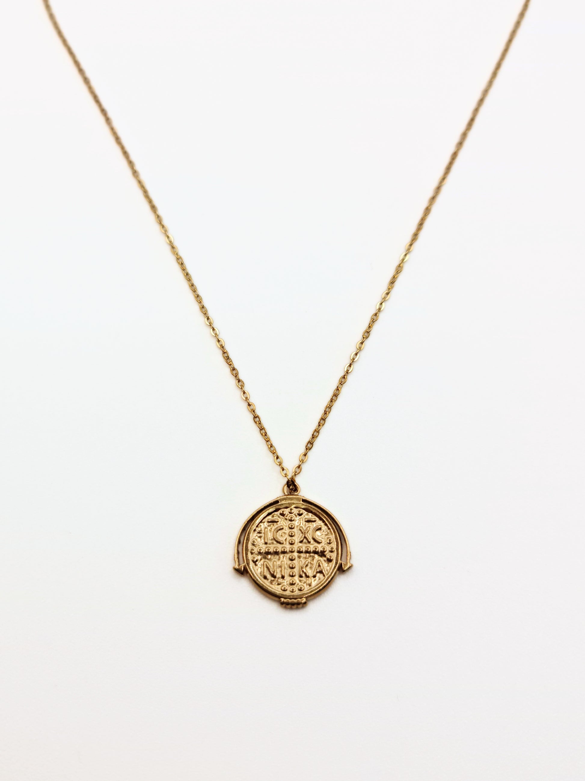 gold coin pendant necklace waterproof tarnish free jewellery boho stainless steel