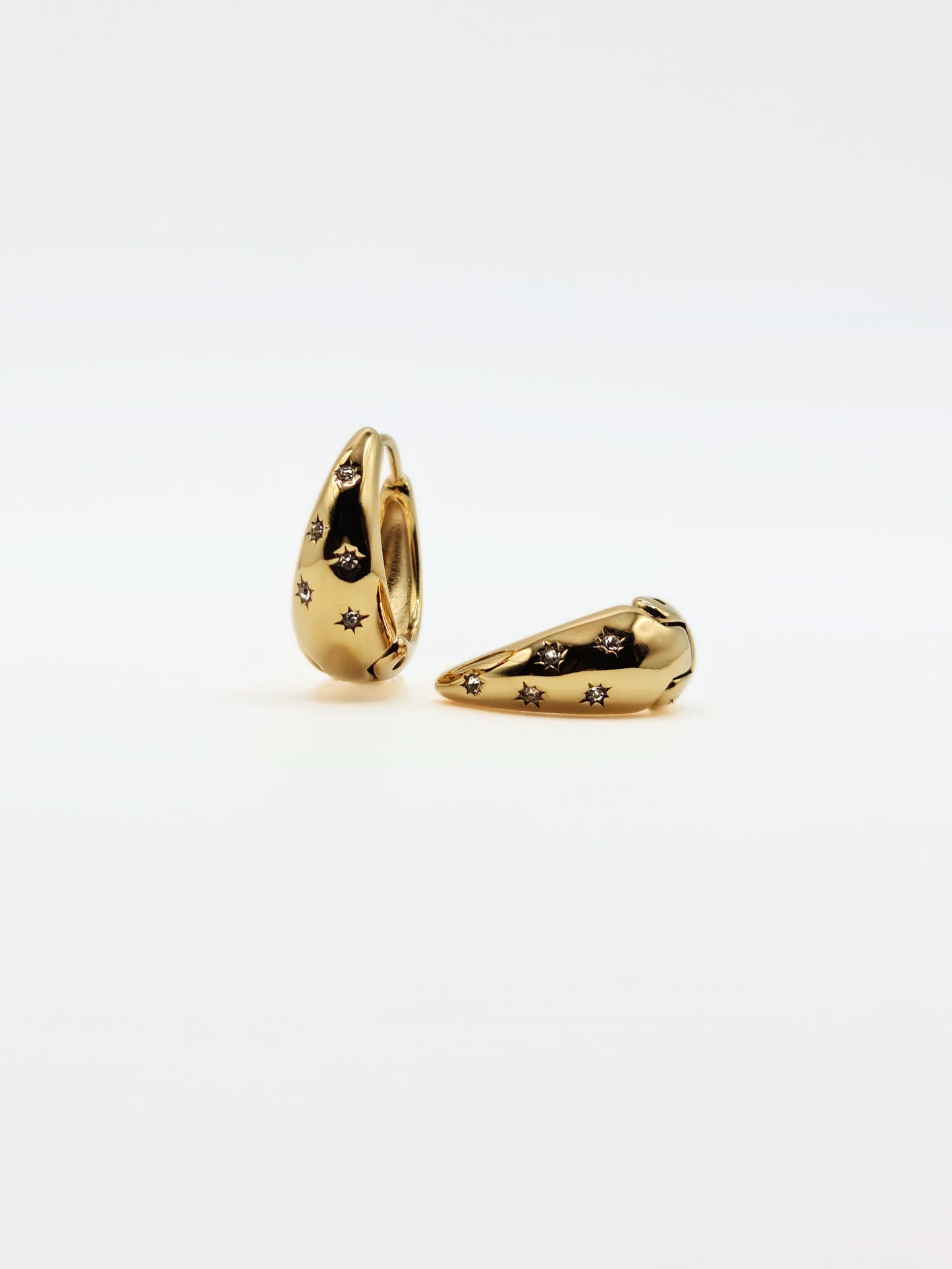 The Lunara 18k Gold Plated Celestial Crystal Chubby Hoop Earrings- Waterproof & Tarnish-Free