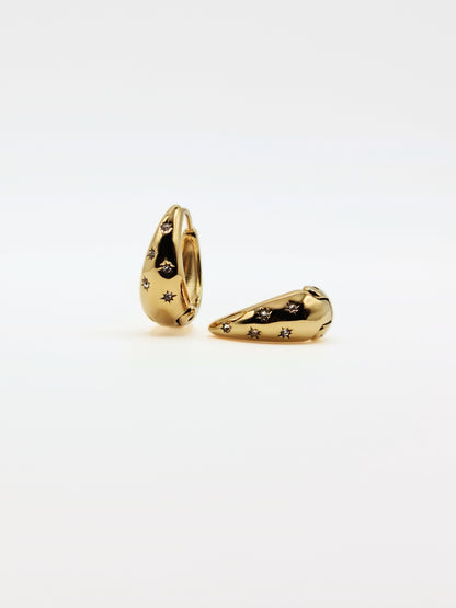 The Lunara 18k Gold Plated Celestial Crystal Chubby Hoop Earrings- Waterproof & Tarnish-Free