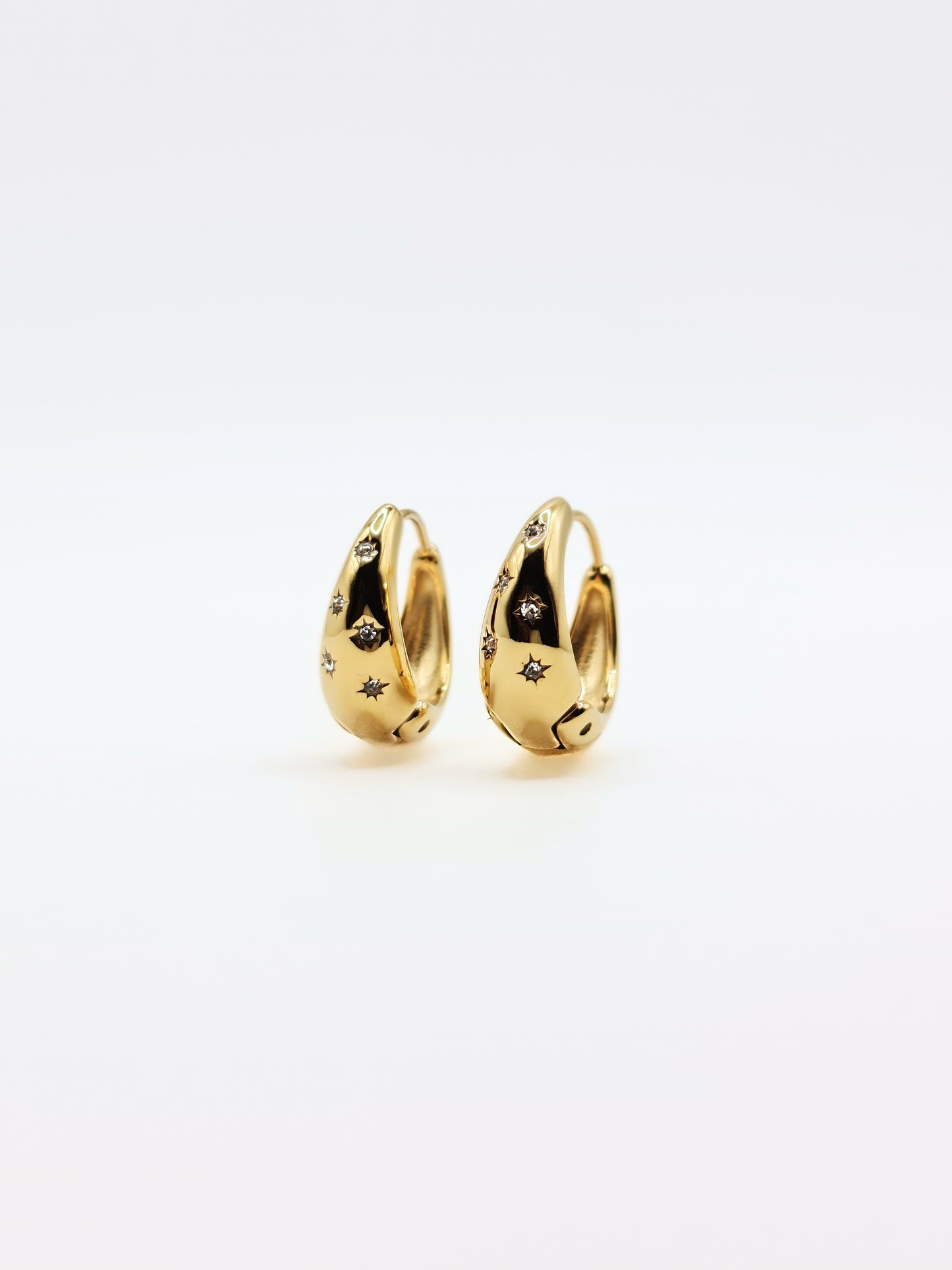 The Lunara 18k Gold Plated Celestial Crystal Chubby Hoop Earrings- Waterproof & Tarnish-Free