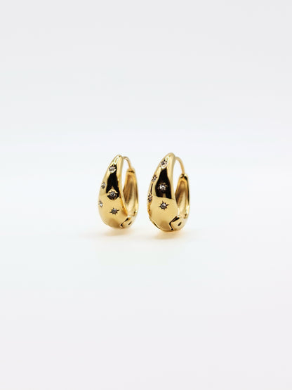 The Lunara 18k Gold Plated Celestial Crystal Chubby Hoop Earrings- Waterproof & Tarnish-Free