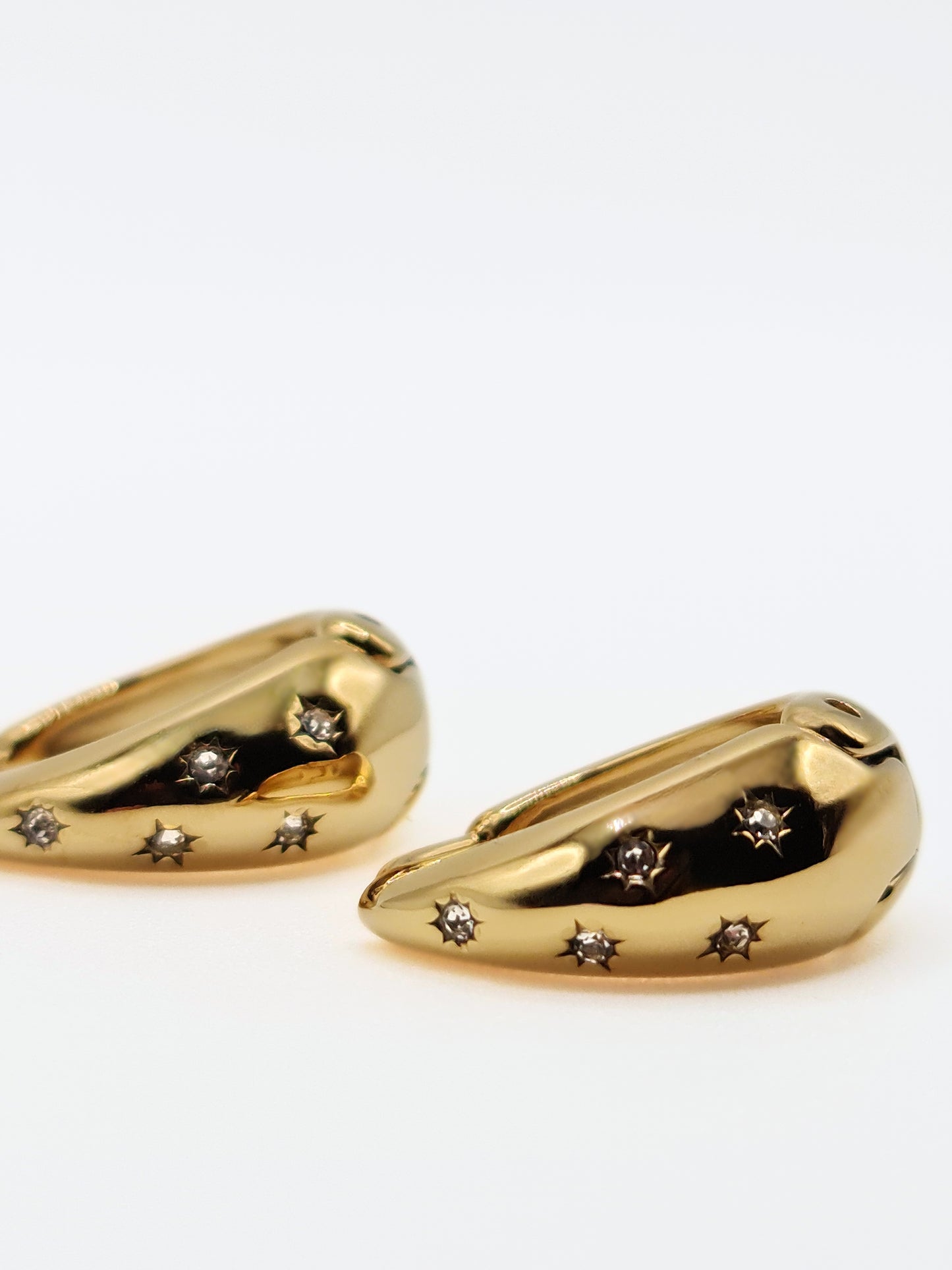The Lunara 18k Gold Plated Celestial Crystal Chubby Hoop Earrings- Waterproof & Tarnish-Free