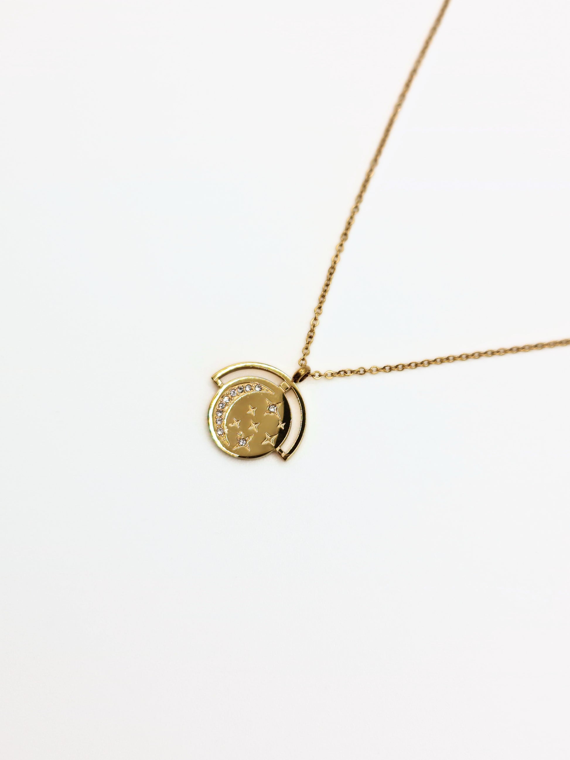 gold-crystal-celestial-coin-pendant-necklace-tarnish-free-jewellery-waterproof-stainless-steel