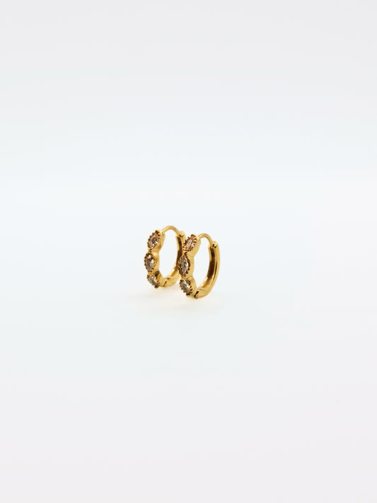 The Asteria 18k Gold Plated Salt & Pepper Crystal Evil Eye Huggie Hoop Earrings- Waterproof & Tarnish-Free