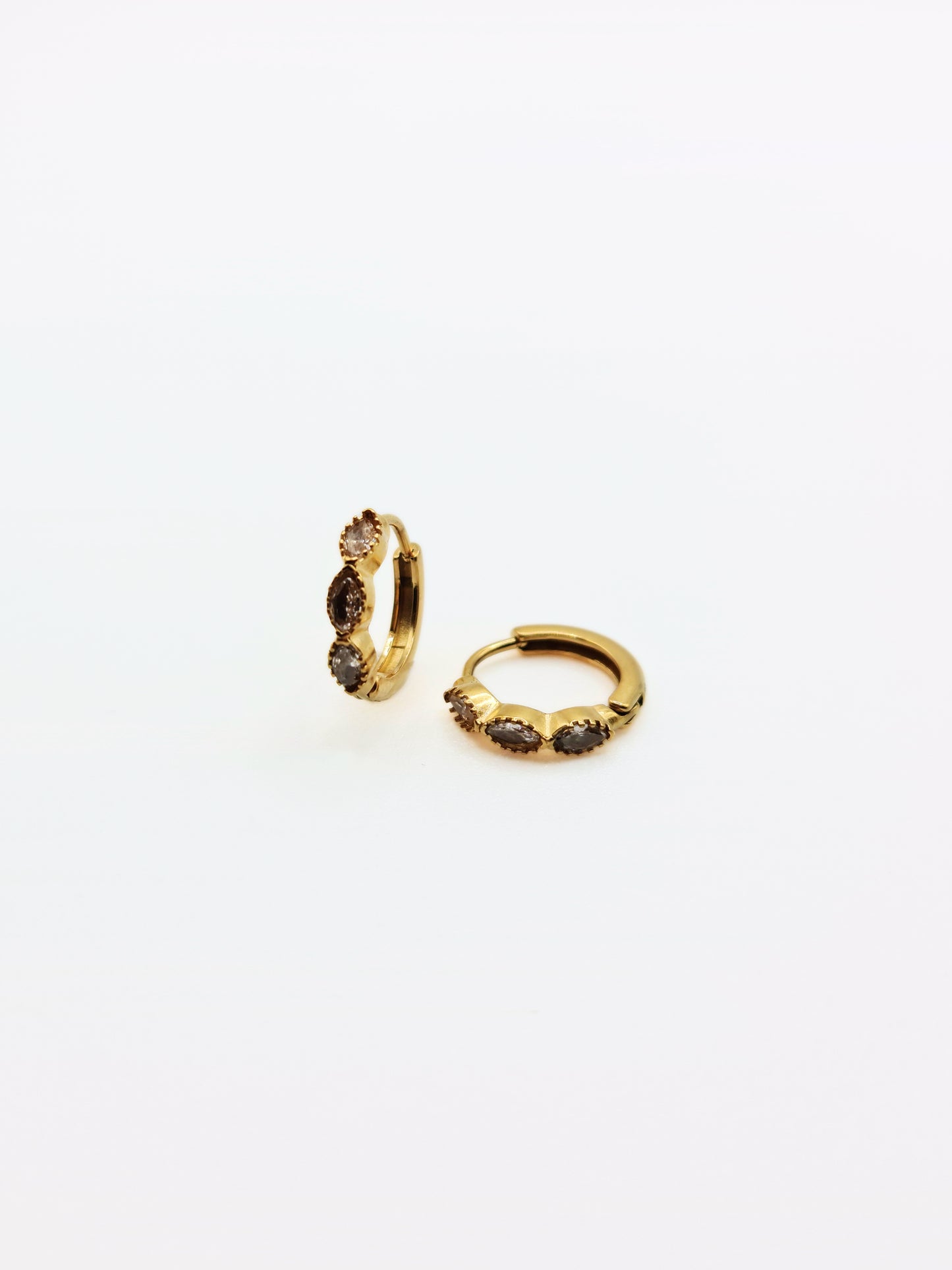 The Asteria 18k Gold Plated Salt & Pepper Crystal Evil Eye Huggie Hoop Earrings- Waterproof & Tarnish-Free