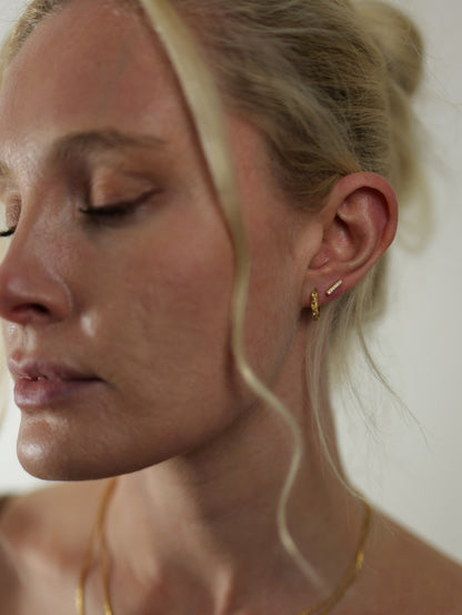 The Asteria Silver Finish Salt & Pepper Crystal Evil Eye Huggie Hoop Earrings- Waterproof & Tarnish-Free