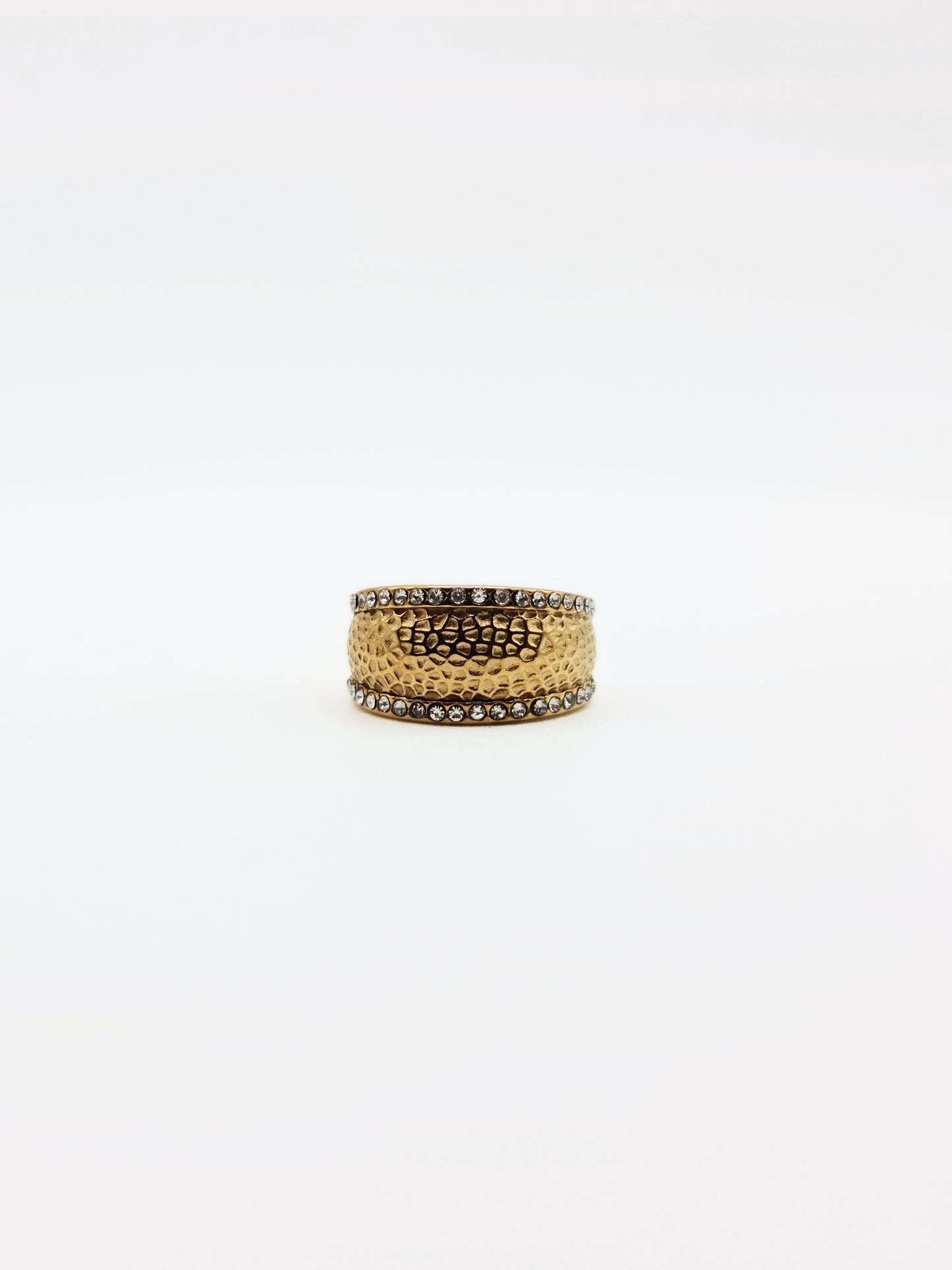 The Kora 18k Gold Plated Hammered Crystal Ring- Waterproof & Tarnish-Free
