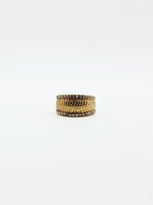 The Kora 18k Gold Plated Hammered Crystal Ring- Waterproof & Tarnish-Free
