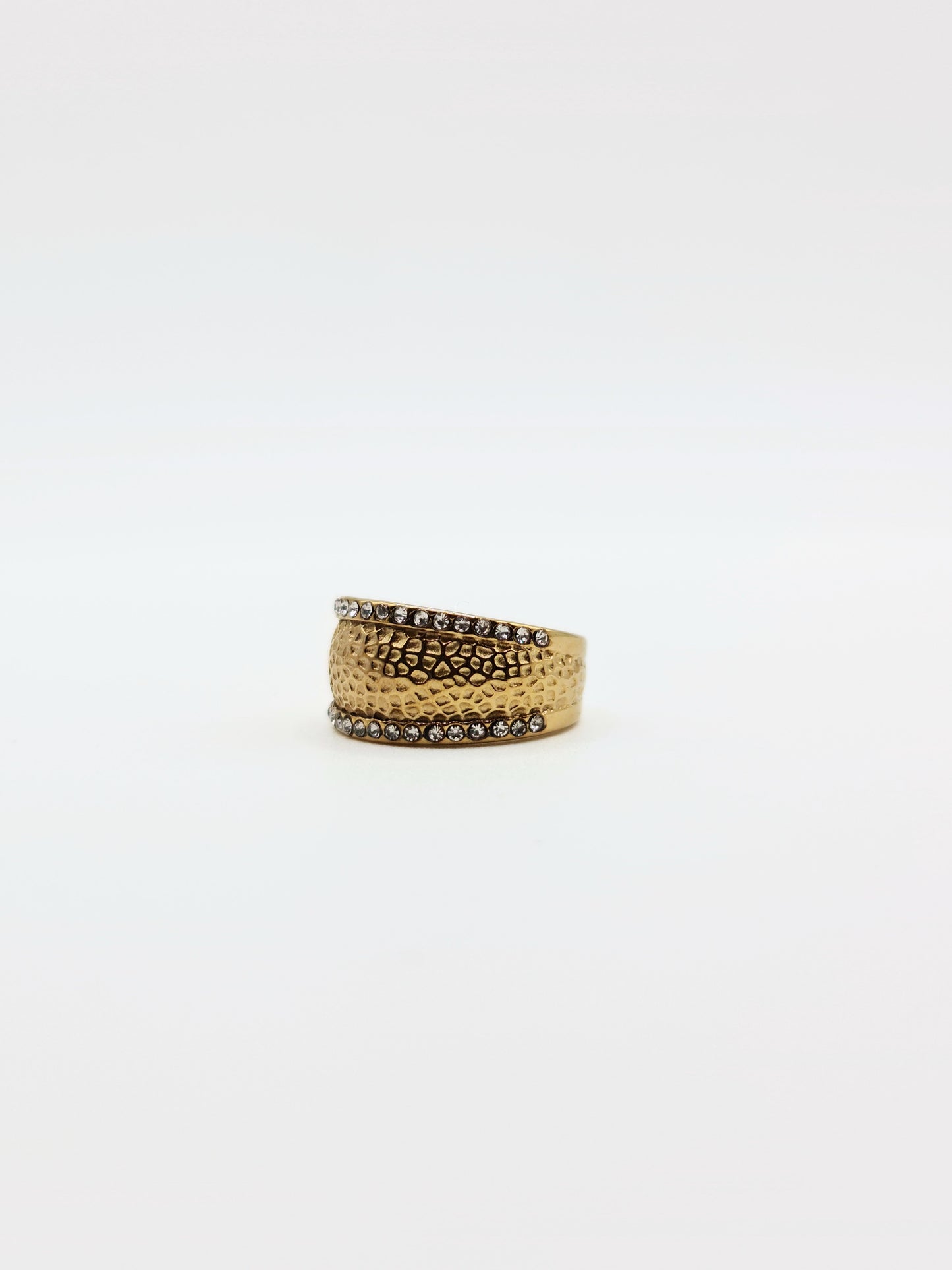 The Kora 18k Gold Plated Hammered Crystal Ring- Waterproof & Tarnish-Free