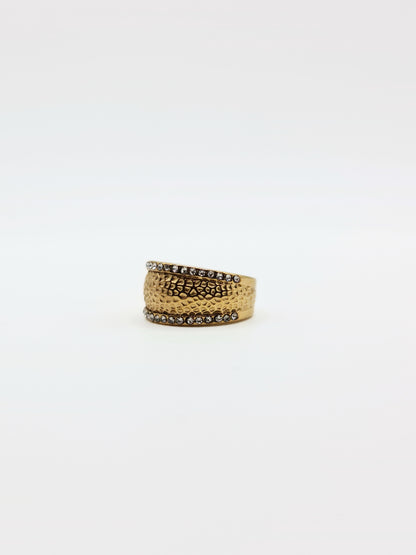 The Kora 18k Gold Plated Hammered Crystal Ring- Waterproof & Tarnish-Free