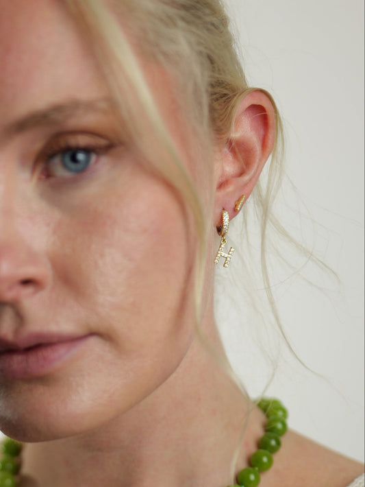 The Lana 'H' Initial 18k Gold Plated Stainless Steel Crystal Drop Hoop Earring