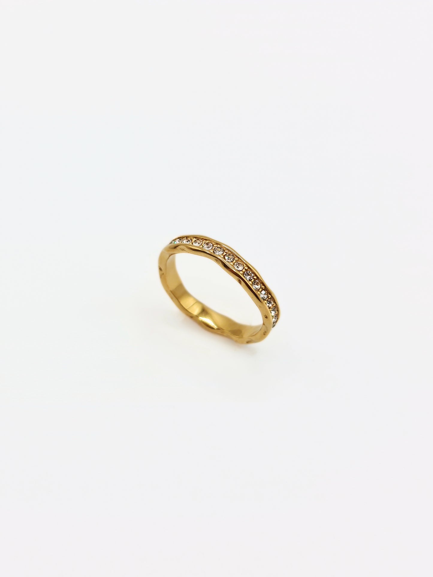 The Driftwood 18k Gold Plated Organic Hammered Crystal Pave Fine Stacking Ring- Waterproof & Tarnish Free