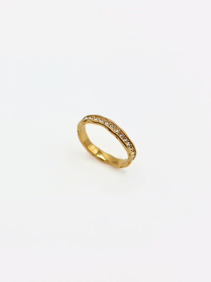 The Driftwood 18k Gold Plated Organic Hammered Crystal Pave Fine Stacking Ring- Waterproof & Tarnish Free