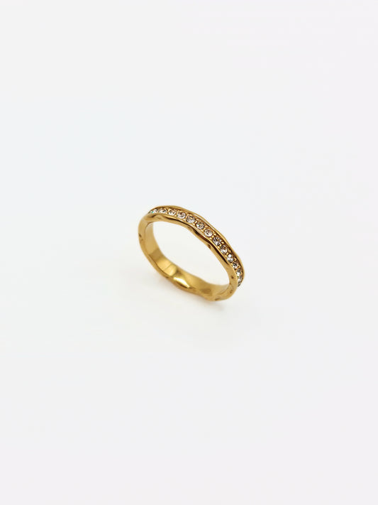 The Driftwood 18k Gold Plated Organic Hammered Crystal Pave Fine Stacking Ring- Waterproof & Tarnish Free