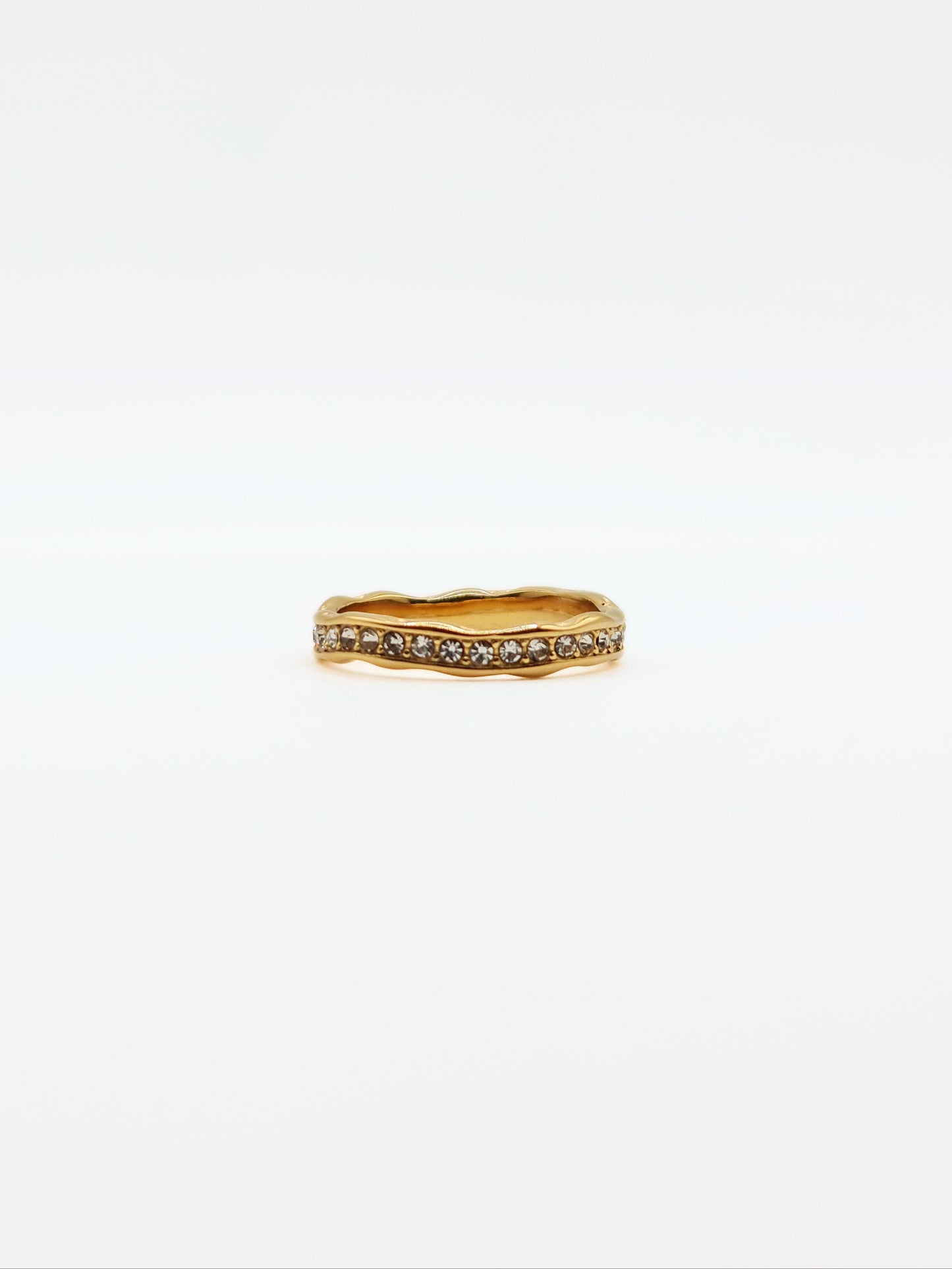 The Driftwood 18k Gold Plated Organic Hammered Crystal Pave Fine Stacking Ring- Waterproof & Tarnish Free