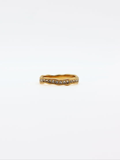 The Driftwood 18k Gold Plated Organic Hammered Crystal Pave Fine Stacking Ring- Waterproof & Tarnish Free