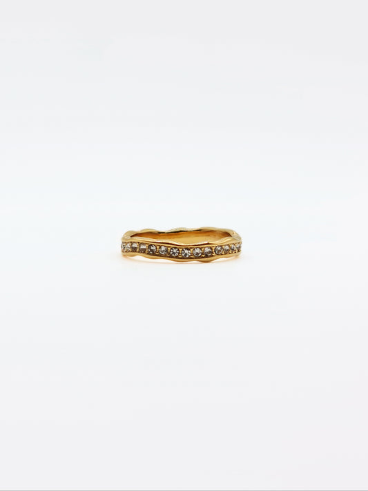 The Driftwood 18k Gold Plated Organic Hammered Crystal Pave Fine Stacking Ring- Waterproof & Tarnish Free