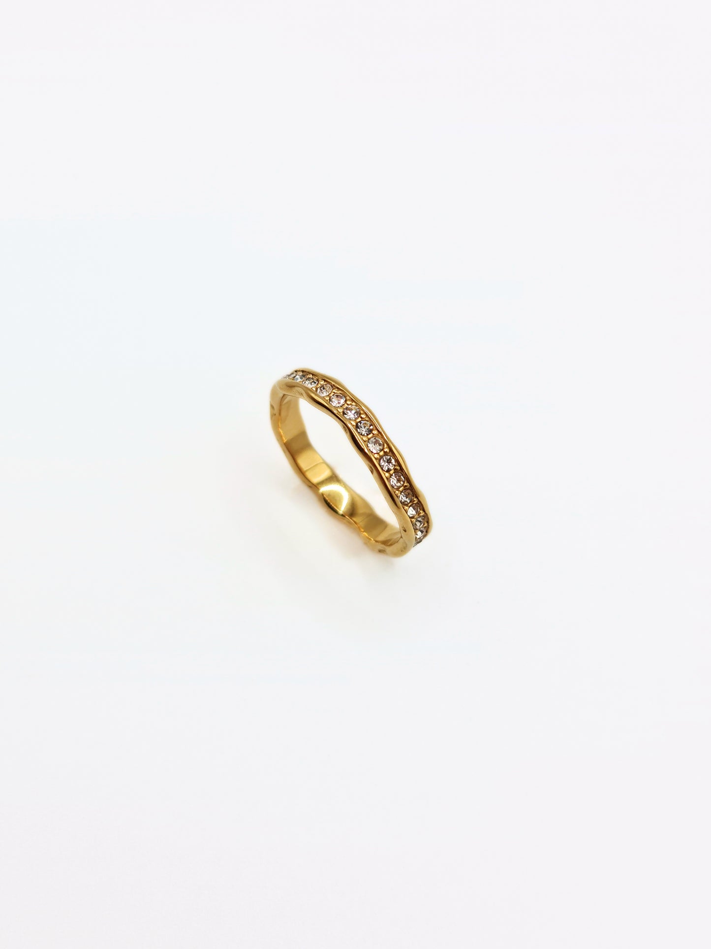 The Driftwood 18k Gold Plated Organic Hammered Crystal Pave Fine Stacking Ring- Waterproof & Tarnish Free