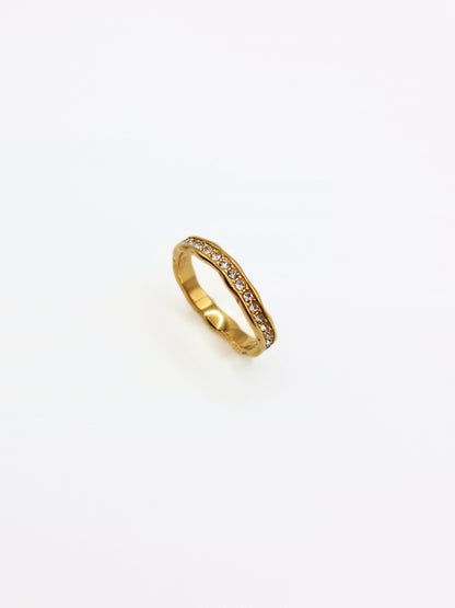 The Driftwood 18k Gold Plated Organic Hammered Crystal Pave Fine Stacking Ring- Waterproof & Tarnish Free