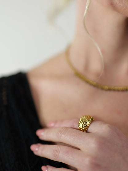 gold-hammered-organic-statement-ring-boho-stainless-steel-tarnish-free-jewellery-waterproof-ember-and-stone-1