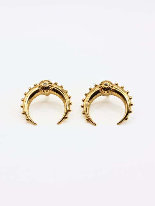 gold-horn-stud-earrings-boho-stainless-steel-tarnish-free-jewellery-waterproof-ember-and-stone-3