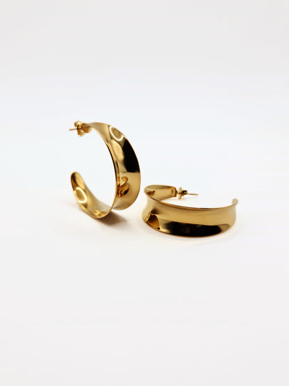 The Ava 18k Gold Plated Curved Form Large Hoop Earrings- Waterproof & Tarnish-Free