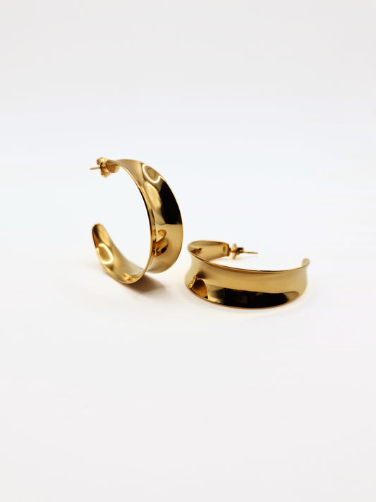 The Ava 18k Gold Plated Curved Form Large Hoop Earrings- Waterproof & Tarnish-Free