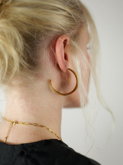The Ava 18k Gold Plated Curved Form Large Hoop Earrings- Waterproof & Tarnish-Free