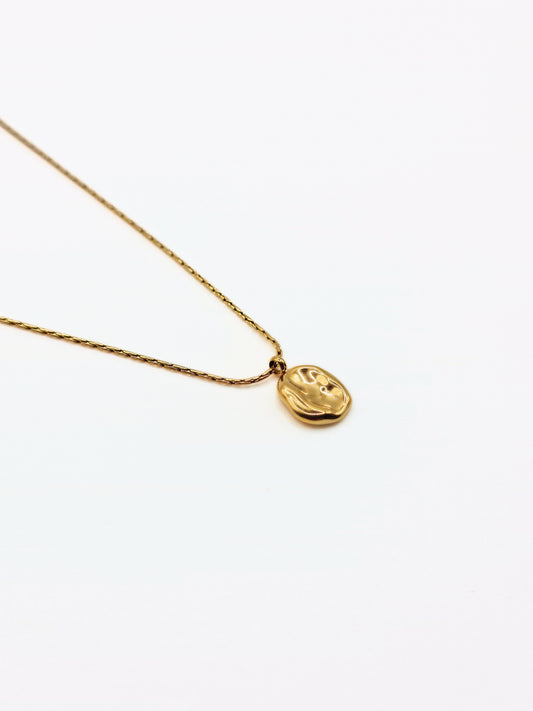 gold-organic-hammered-metal-pendant-necklace-stainless-steel-tarnish-free-jewellery-waterproof-ember-and-stone-9