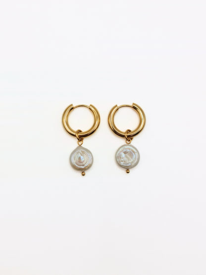 The Swell 18k Gold Plated Organic Coin Pearl Drop Earrings- Waterproof & Tarnish-Free